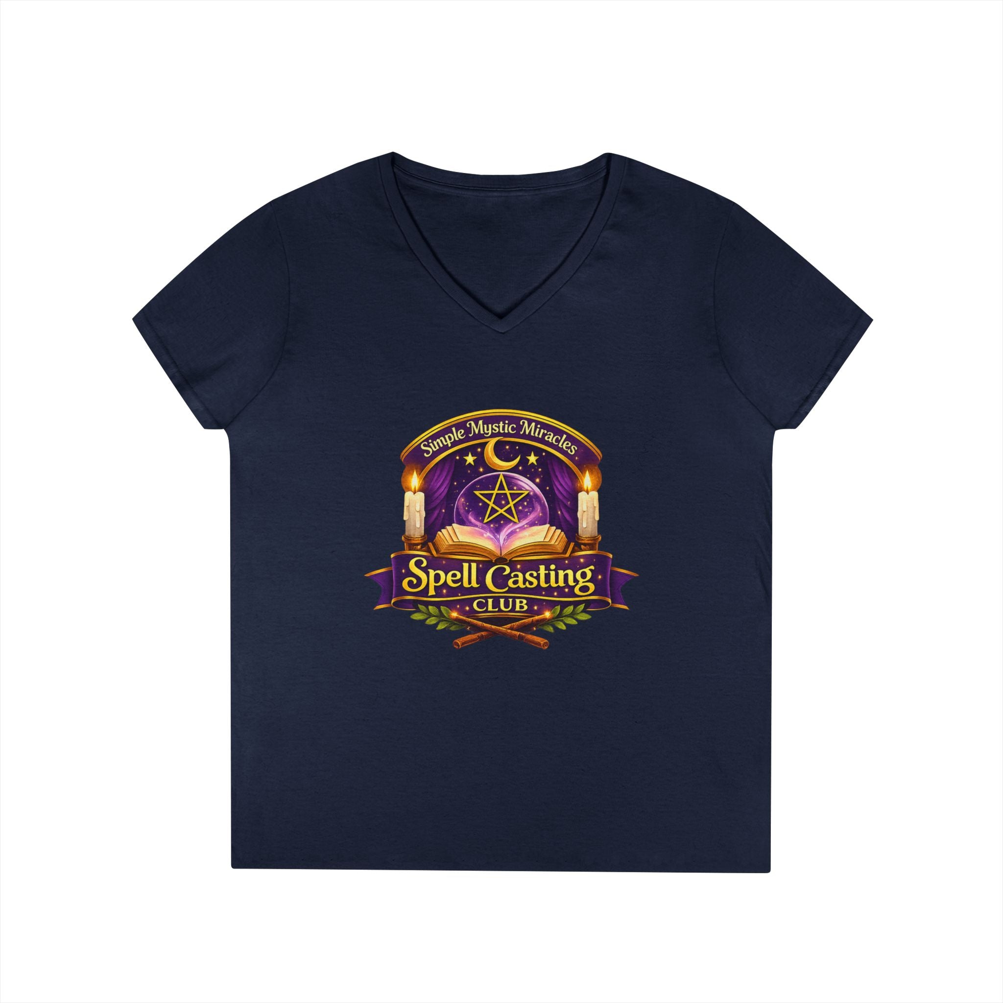 Simple Mystic Miracles Spell Casting Club Women’s V-Neck Tee
