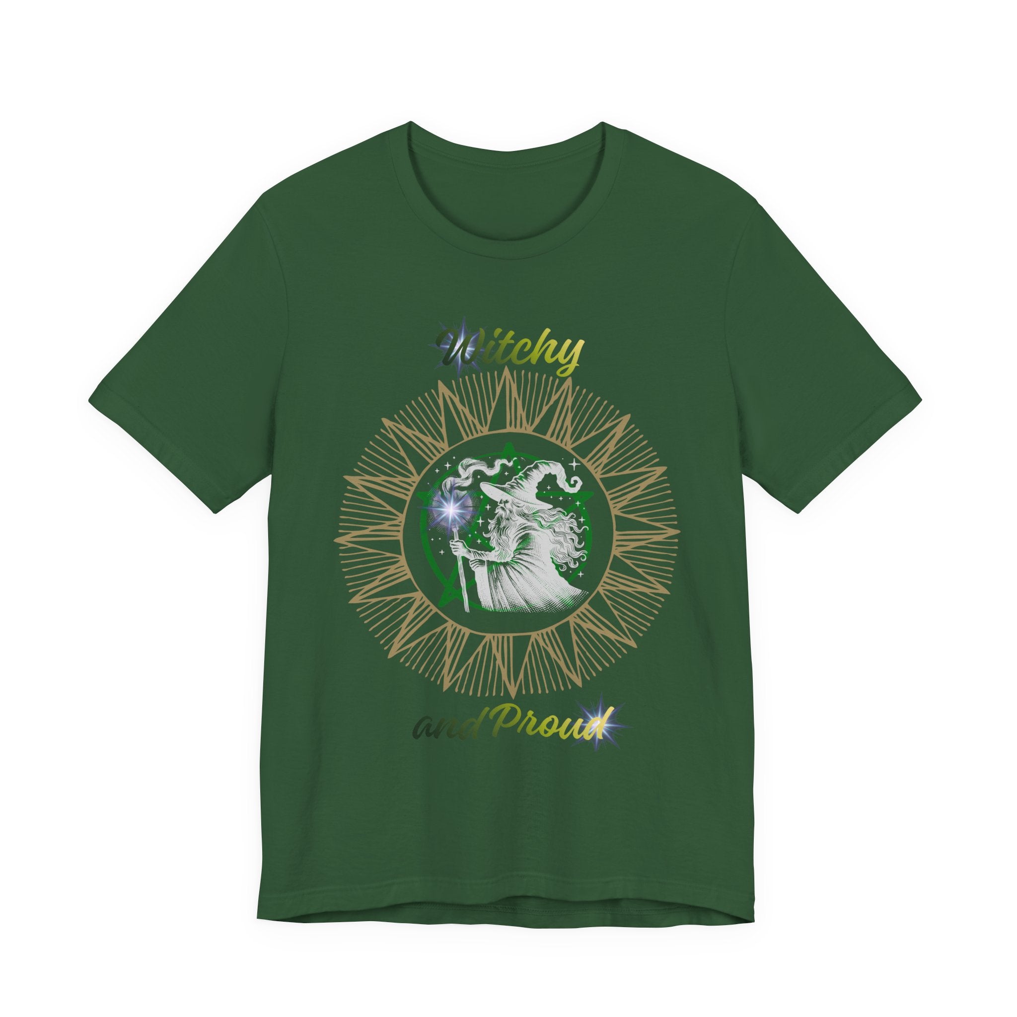 Witchy and Proud Wizard Tee | Wizard Silhouette, Sunburst Design