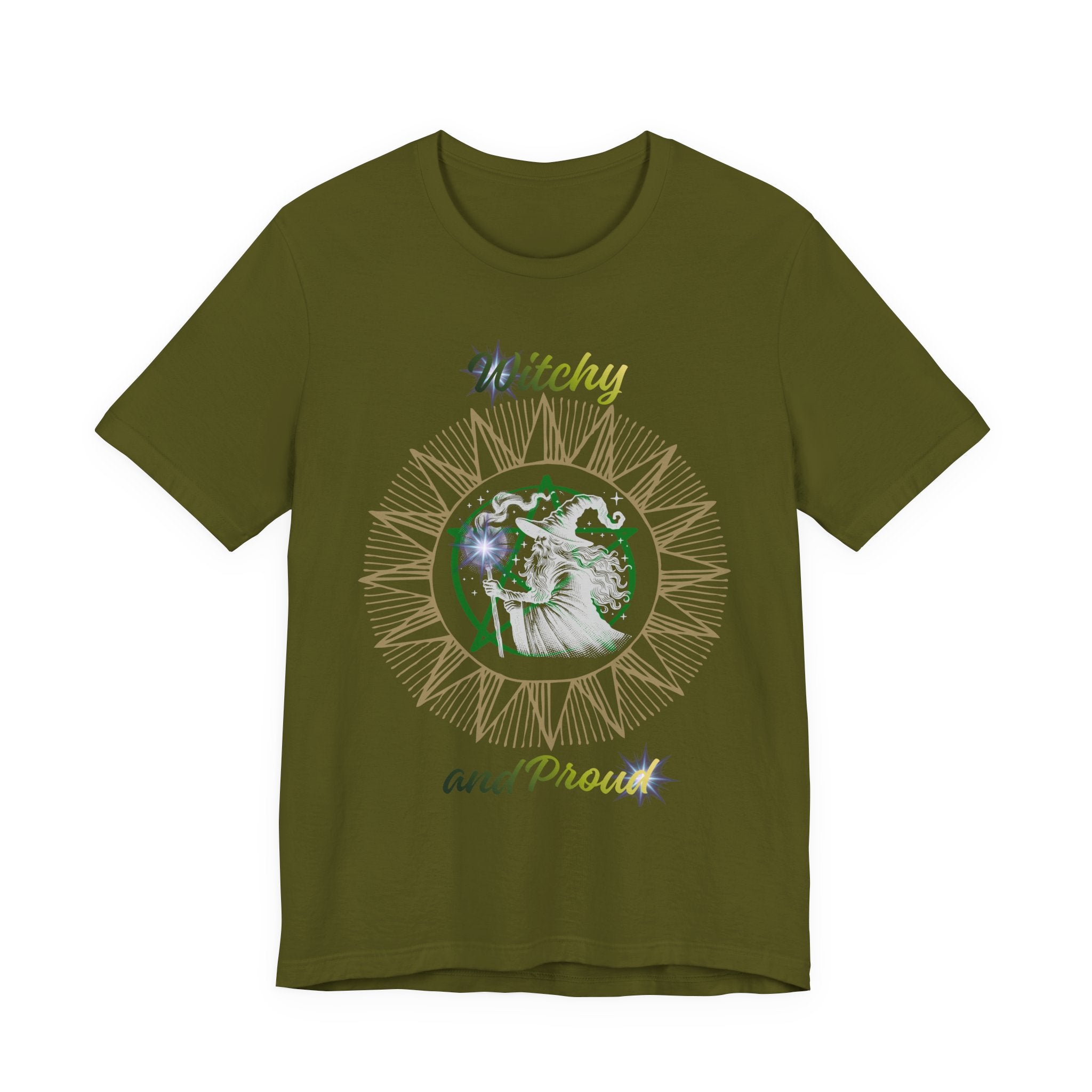 Witchy and Proud Wizard Tee | Wizard Silhouette, Sunburst Design