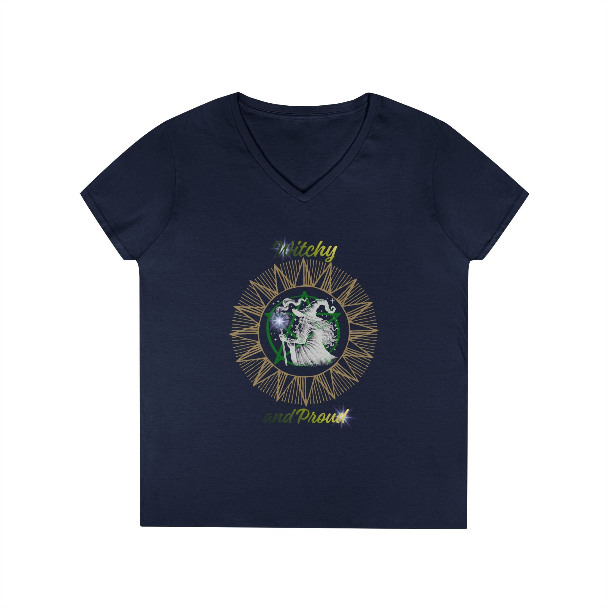Witchy and Proud Women's V-Neck Tee | Wizard Design