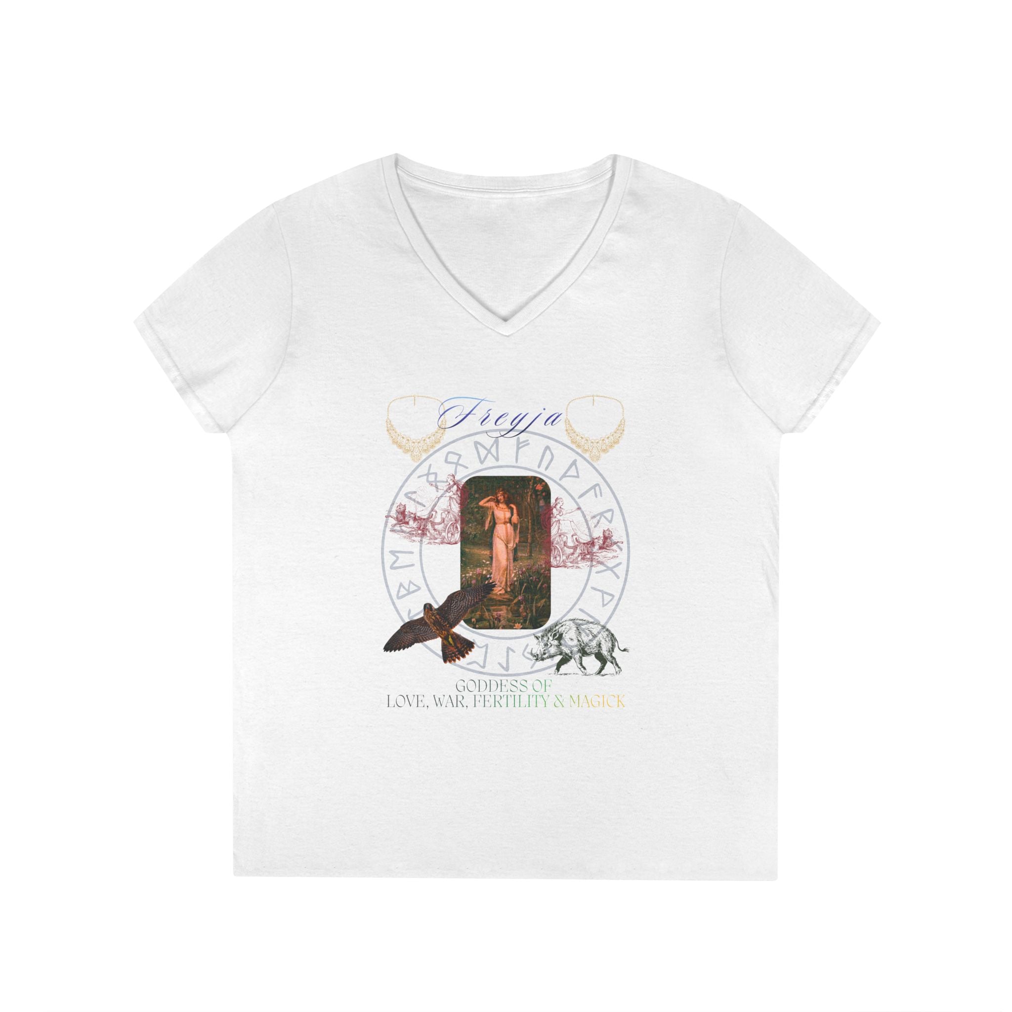 Freyja Goddess of Love, War, Fertility & Magick Women's V-Neck Tee | Goddess Collection