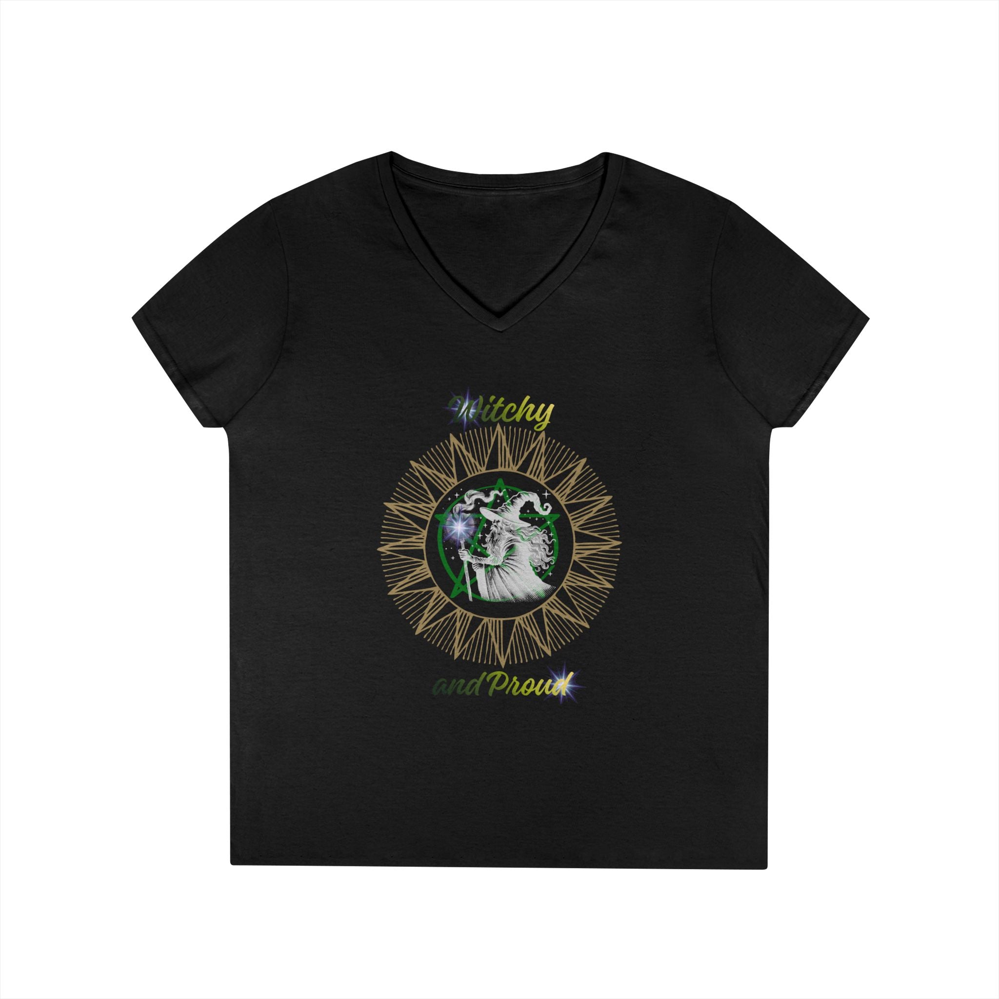 Witchy and Proud Women's V-Neck Tee | Wizard Design