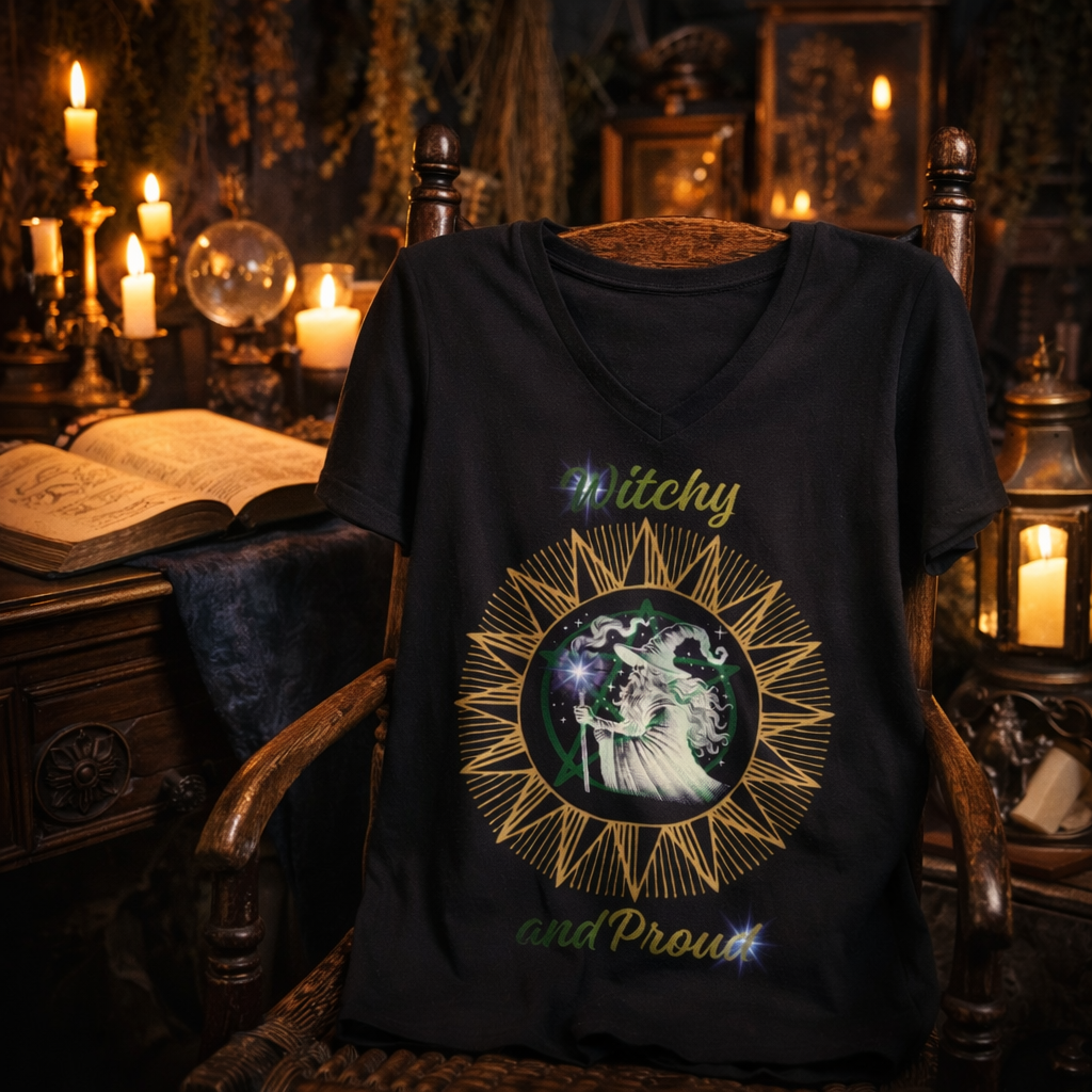 Witchy and Proud Wizard Tee | Wizard Silhouette, Sunburst Design