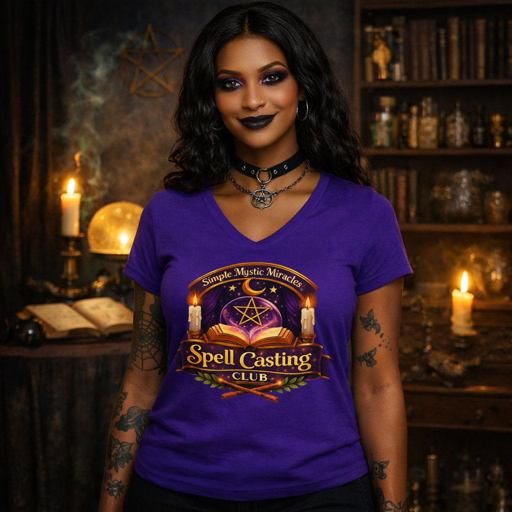 Simple Mystic Miracles Spell Casting Club Women’s V-Neck Tee