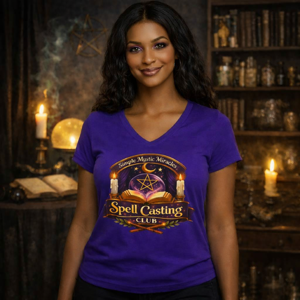 Simple Mystic Miracles Spell Casting Club Women’s V-Neck Tee