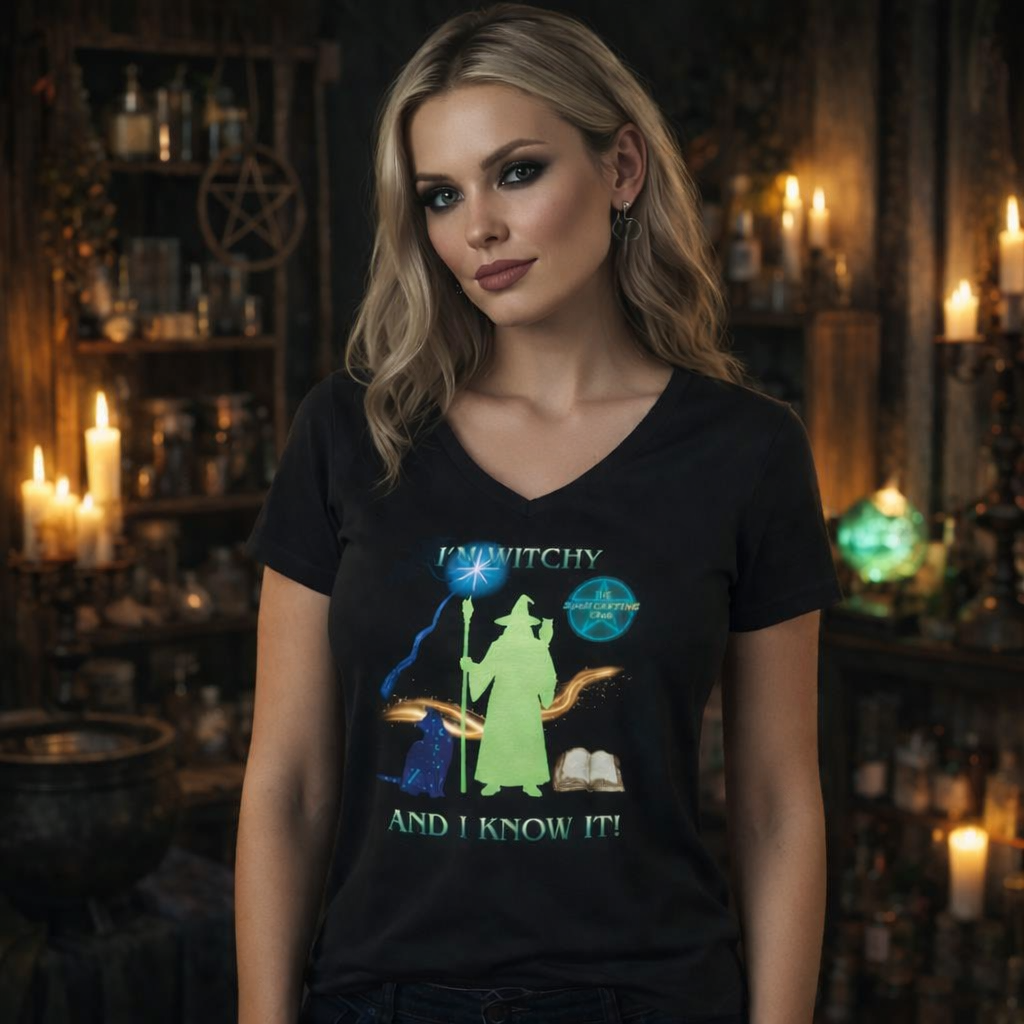 Witchy and I Know It Wizard Women's V-Neck Tee