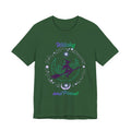 Witchy and Proud Witch Riding Broom Tee | Witch Silhouette on Moon, Celestial Floral Design