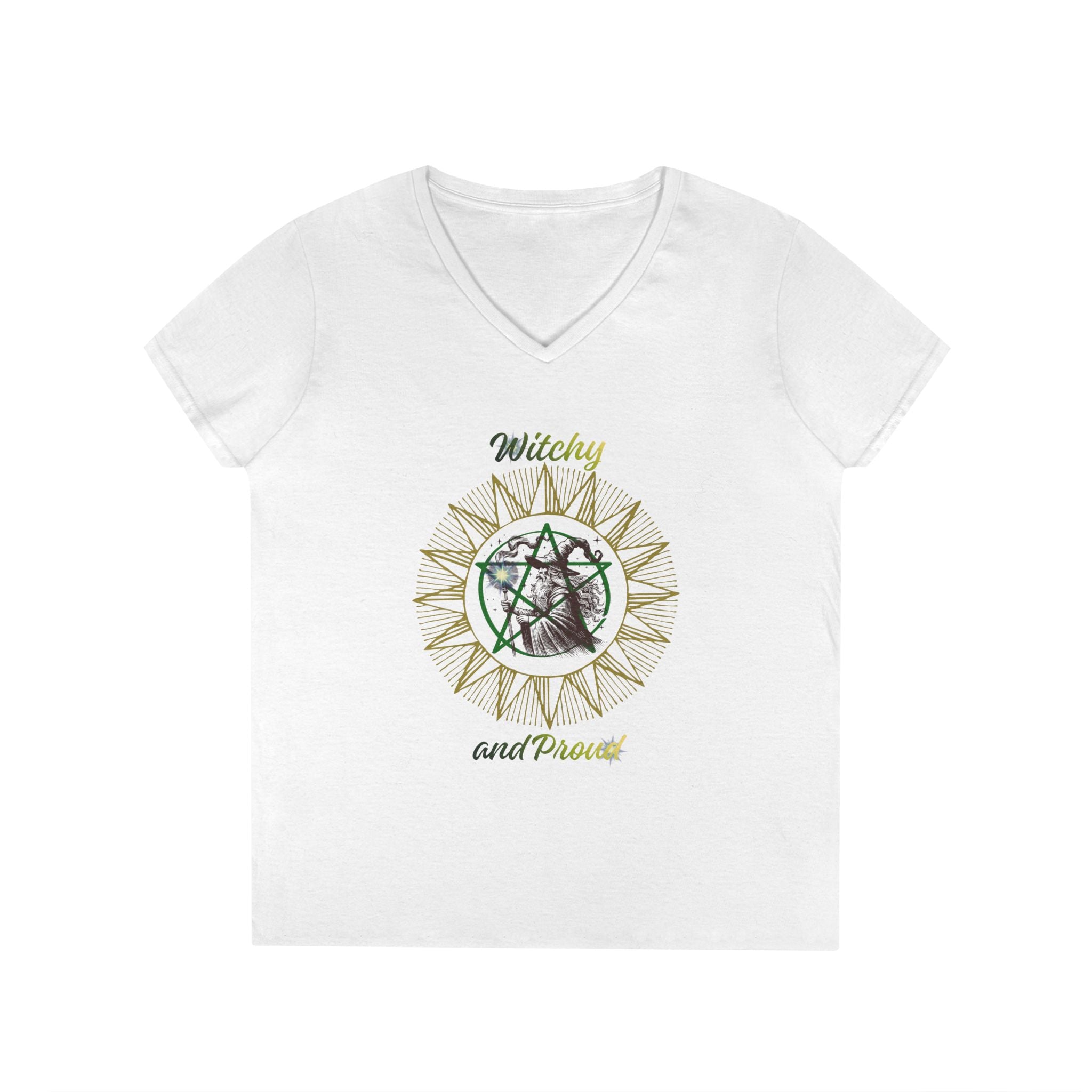 Witchy and Proud Women's V-Neck Tee | Wizard Design