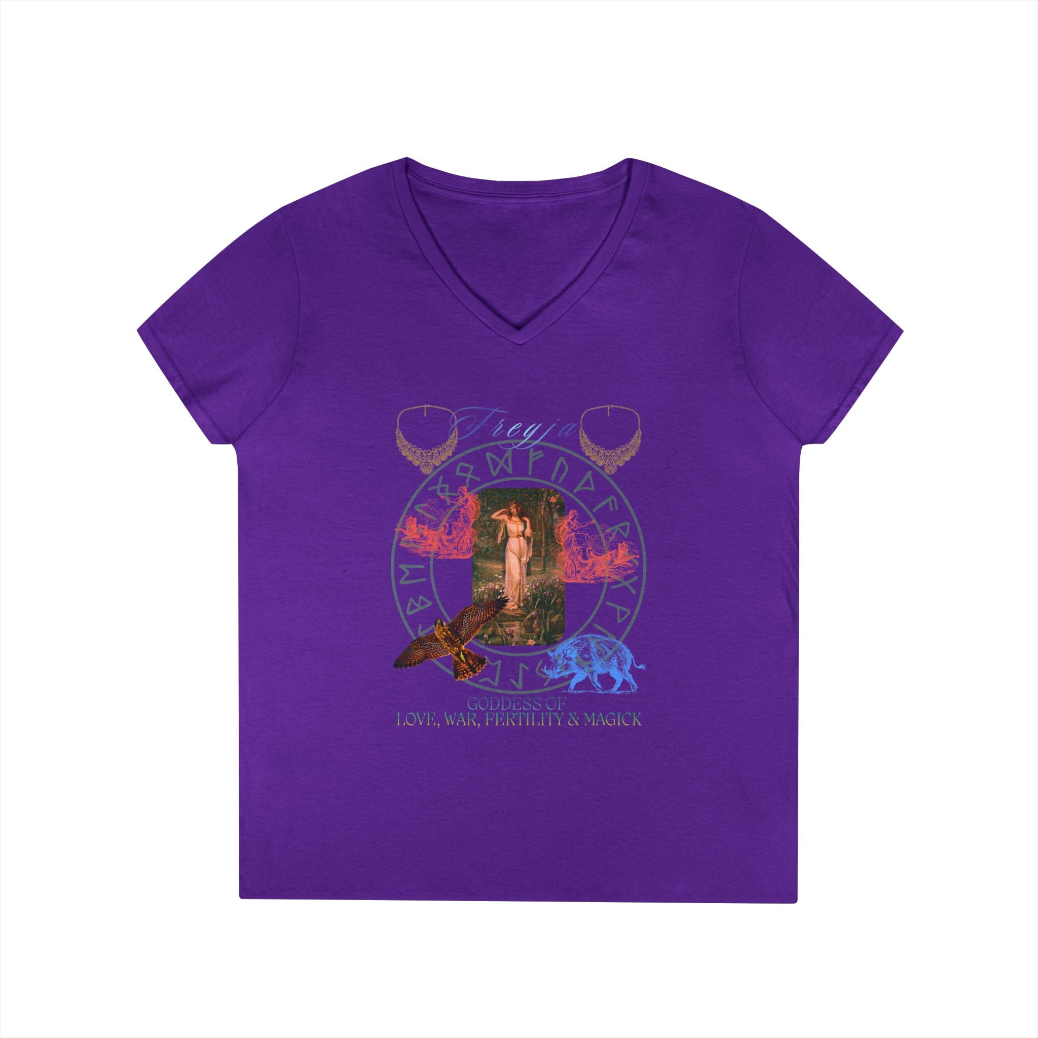 Freyja Goddess of Love, War, Fertility & Magick Women's V-Neck Tee | Goddess Collection