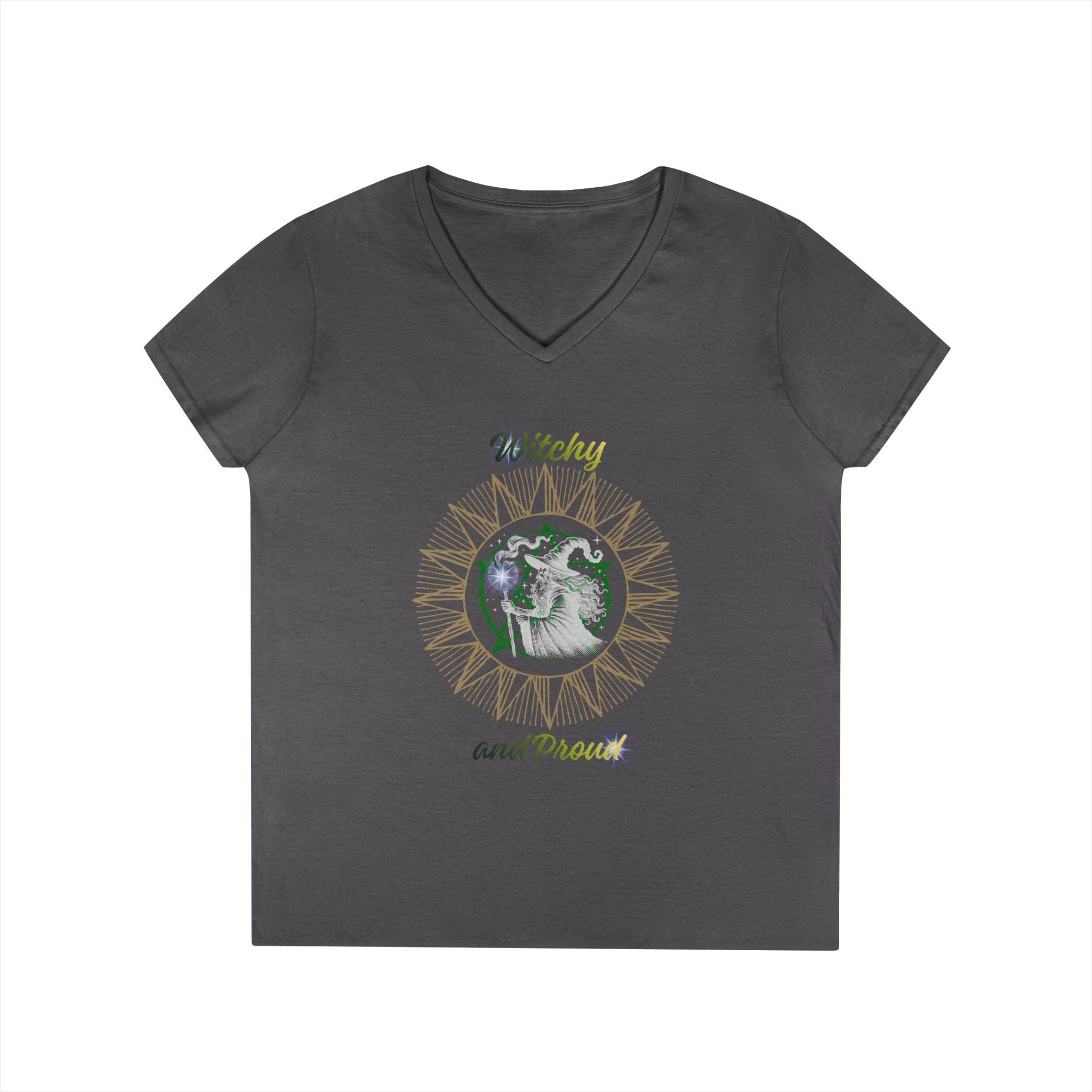 Witchy and Proud Women's V-Neck Tee | Wizard Design