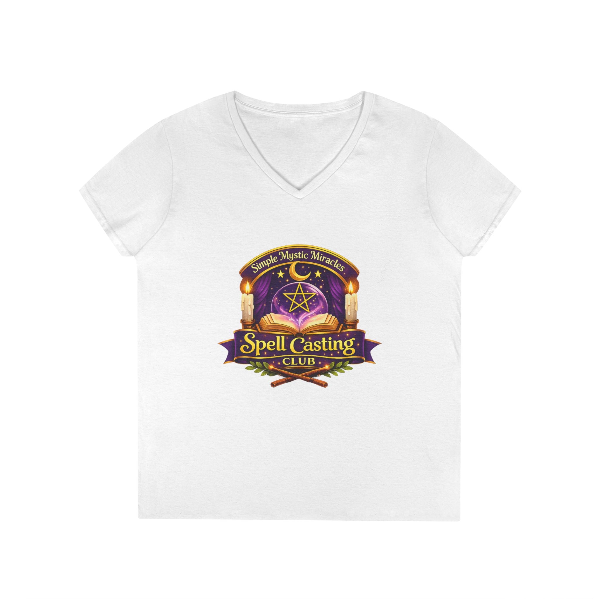 Simple Mystic Miracles Spell Casting Club Women’s V-Neck Tee