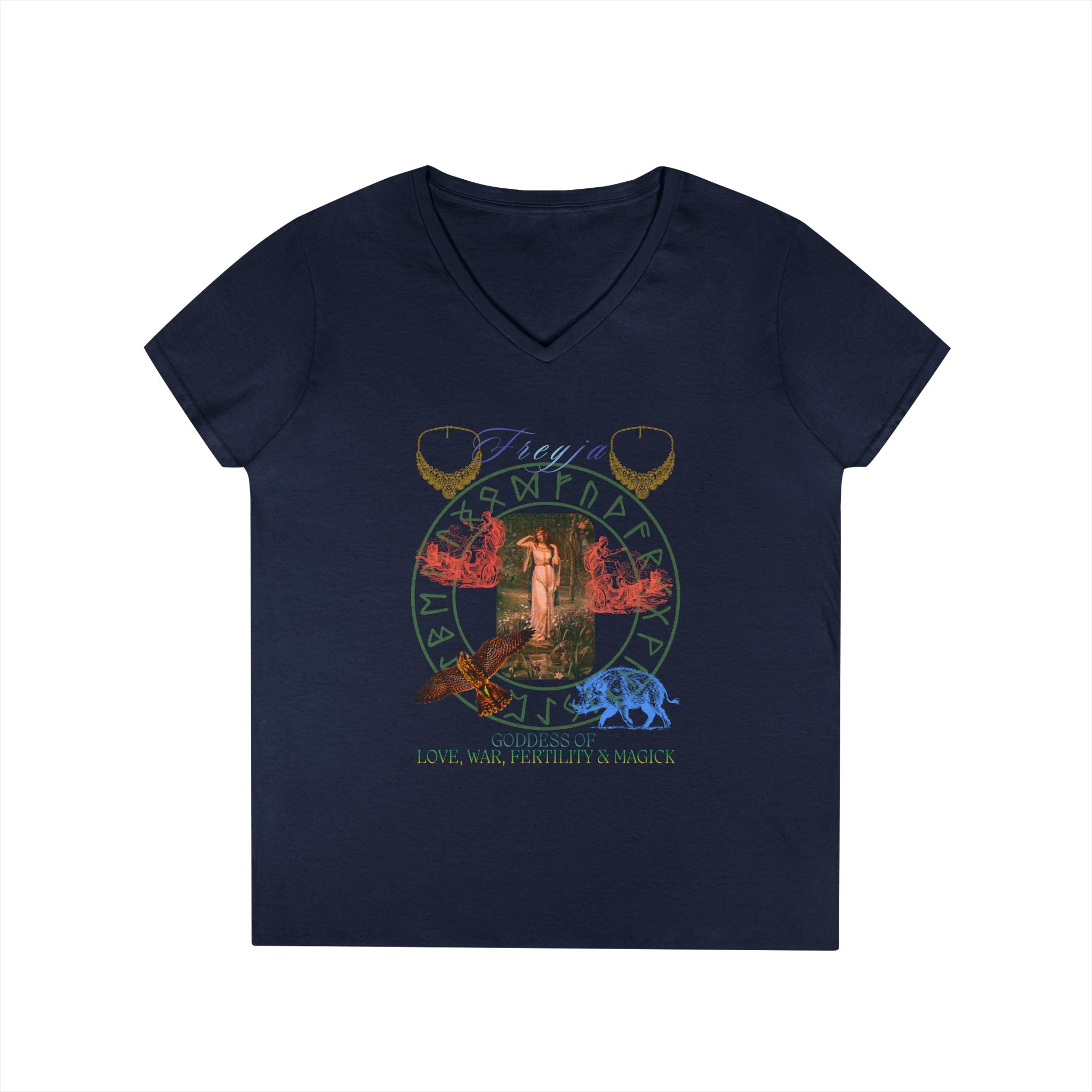 Freyja Goddess of Love, War, Fertility & Magick Women's V-Neck Tee | Goddess Collection