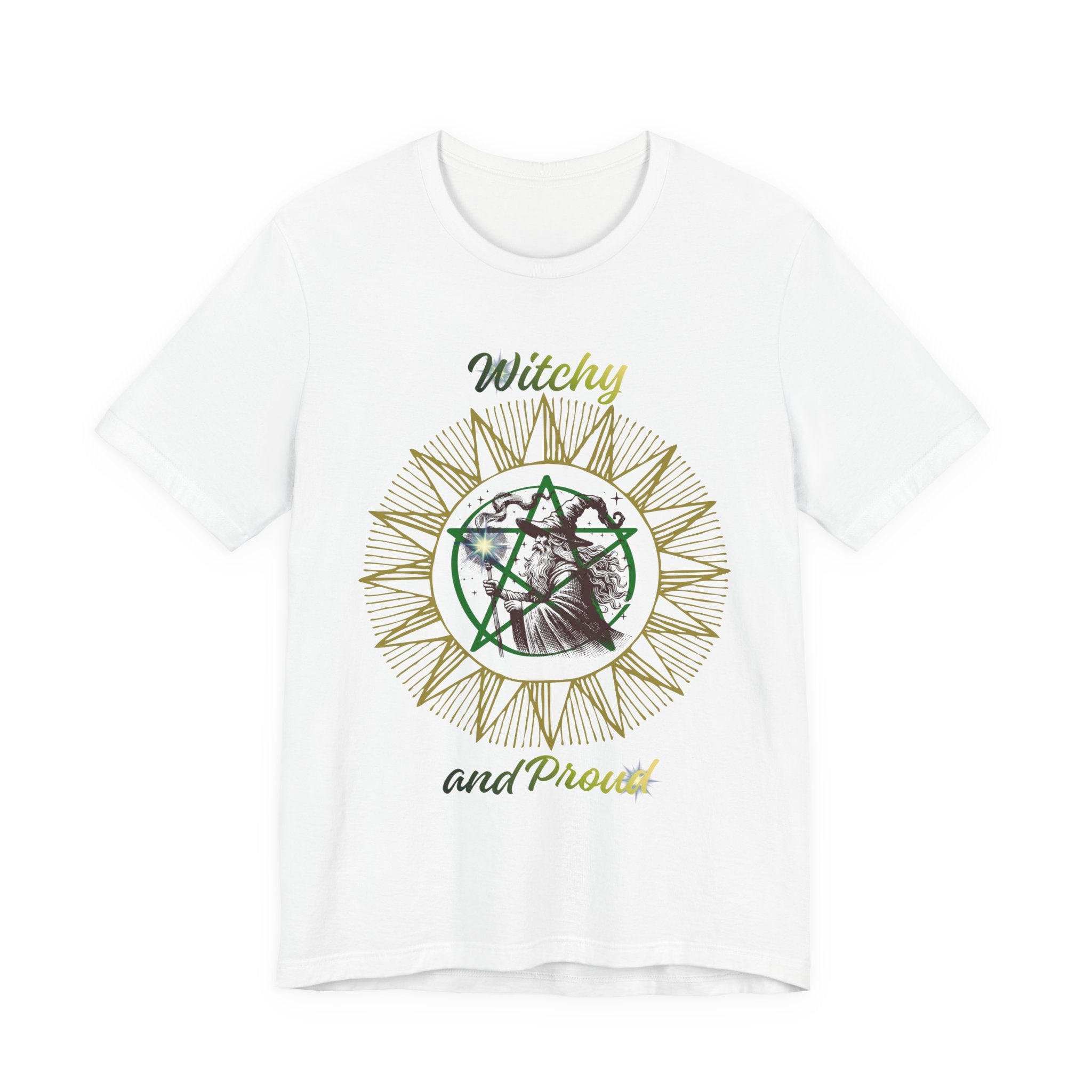 Witchy and Proud Wizard Tee | Wizard Silhouette, Sunburst Design
