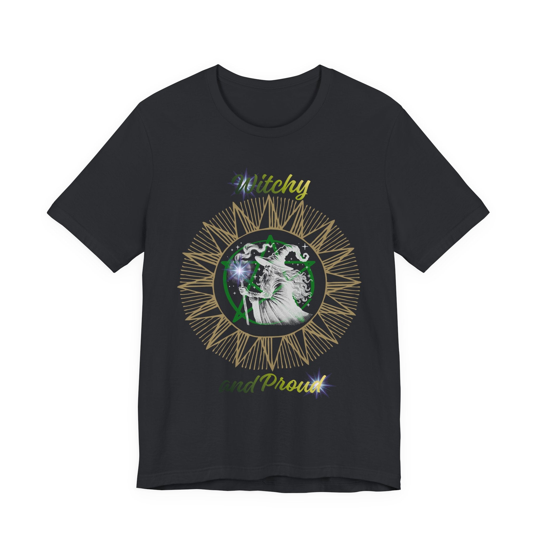 Witchy and Proud Wizard Tee | Wizard Silhouette, Sunburst Design
