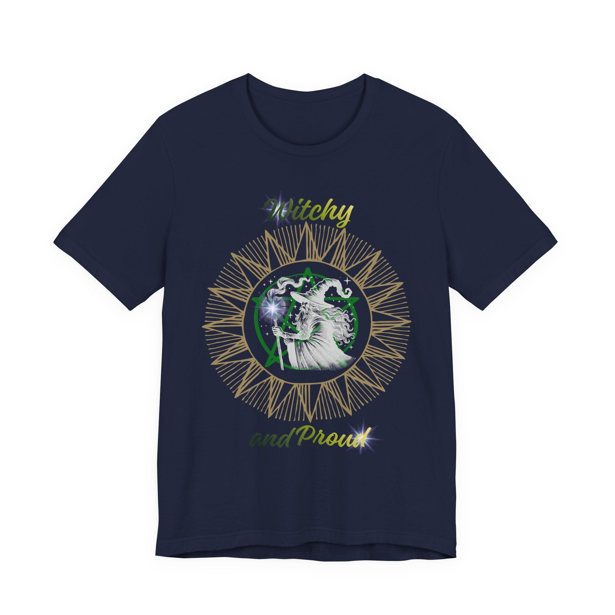 Witchy and Proud Wizard Tee | Wizard Silhouette, Sunburst Design
