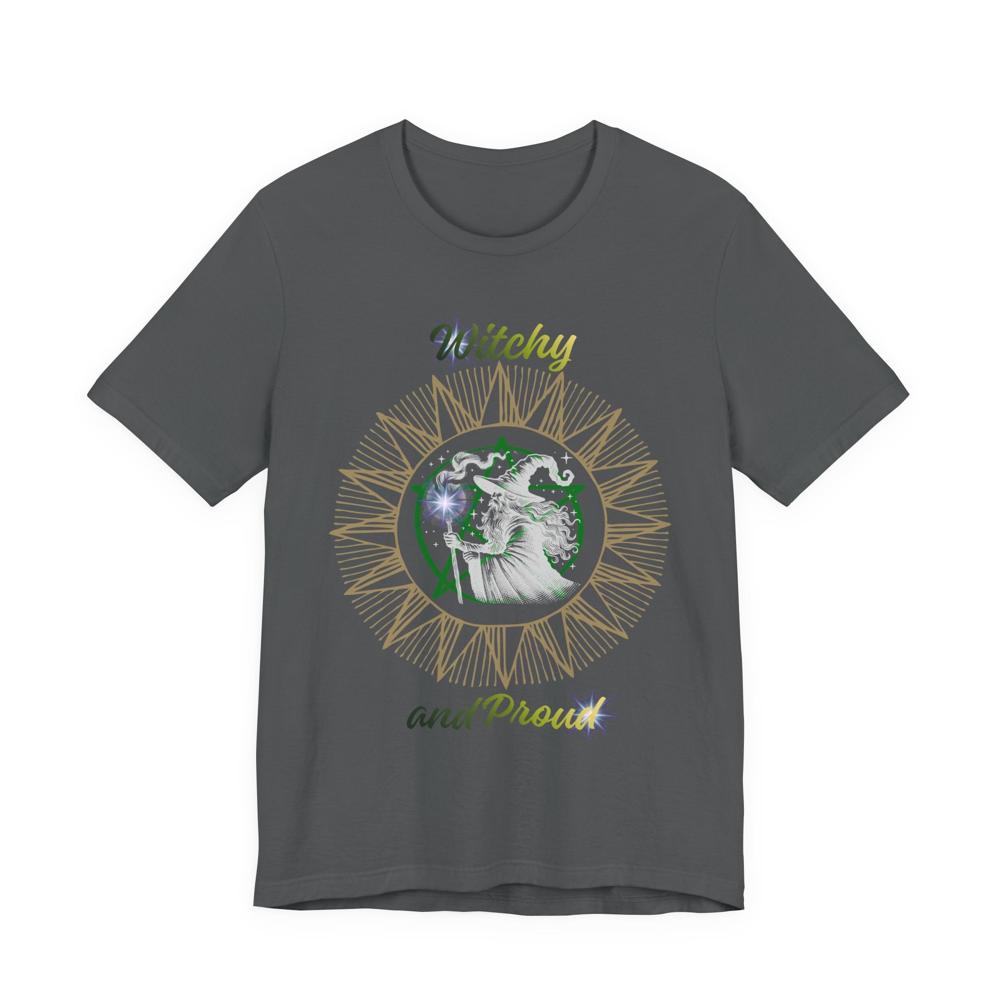 Witchy and Proud Wizard Tee | Wizard Silhouette, Sunburst Design