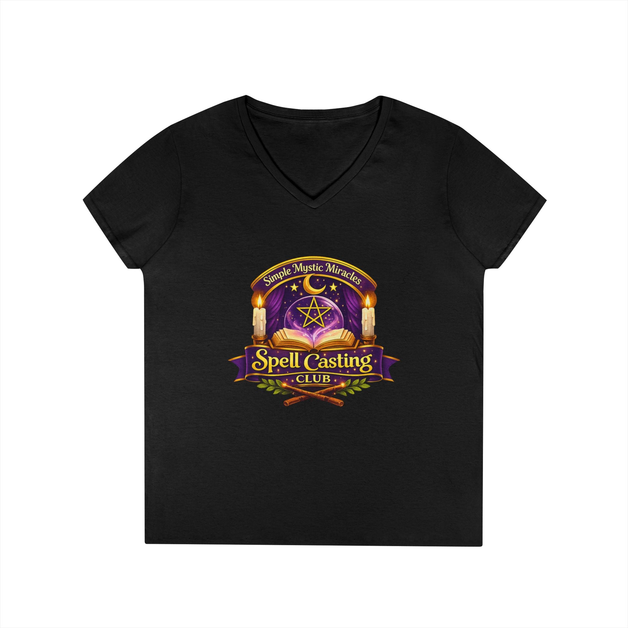 Simple Mystic Miracles Spell Casting Club Women’s V-Neck Tee